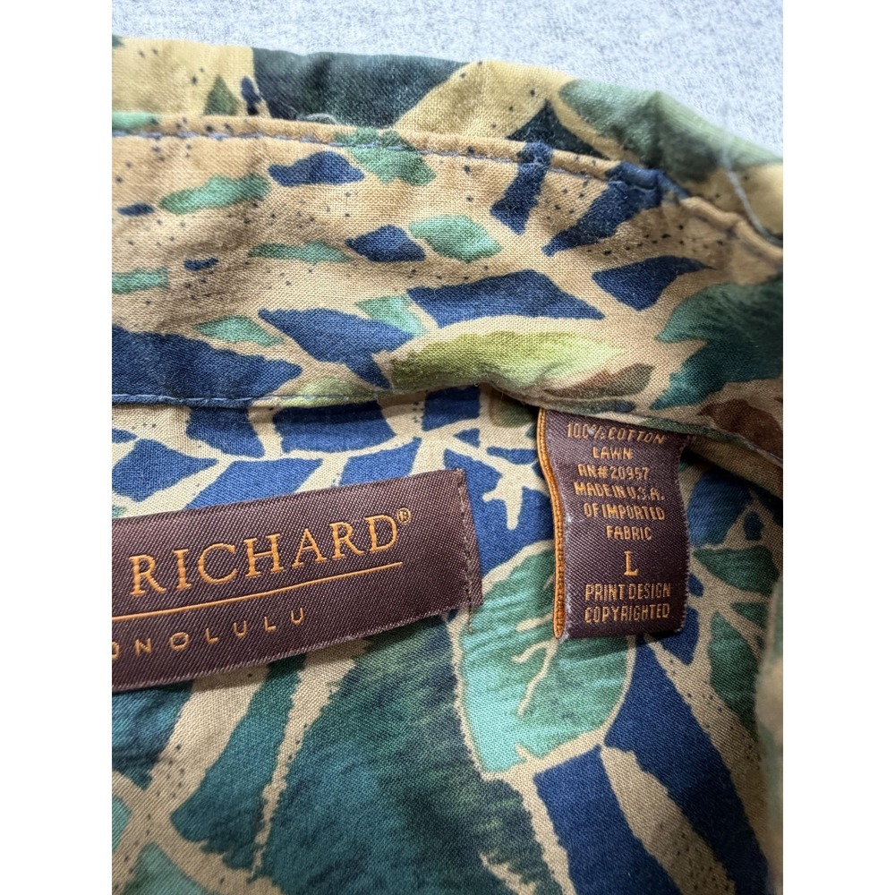 Tori Richard Shirt Mens Large‎ Blue Tropical Leaf Hawaiian Short Sleeve Button - Picture 4 of 8